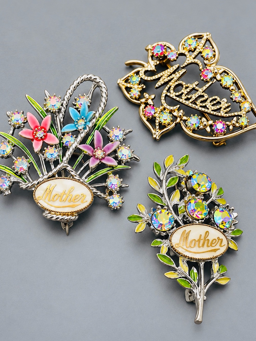 Vintage Mother Floral Multicolor Brooch lot #cz577